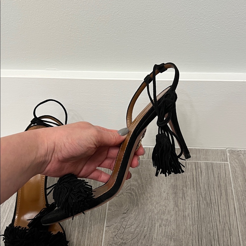Aquazzura Black Fringe Heels - Picture 8 of 14